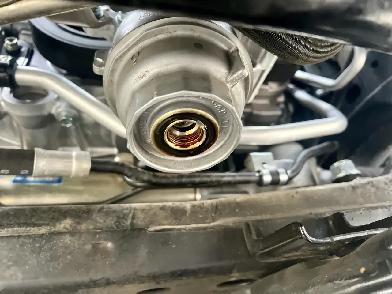 Oil filter drain plug removed